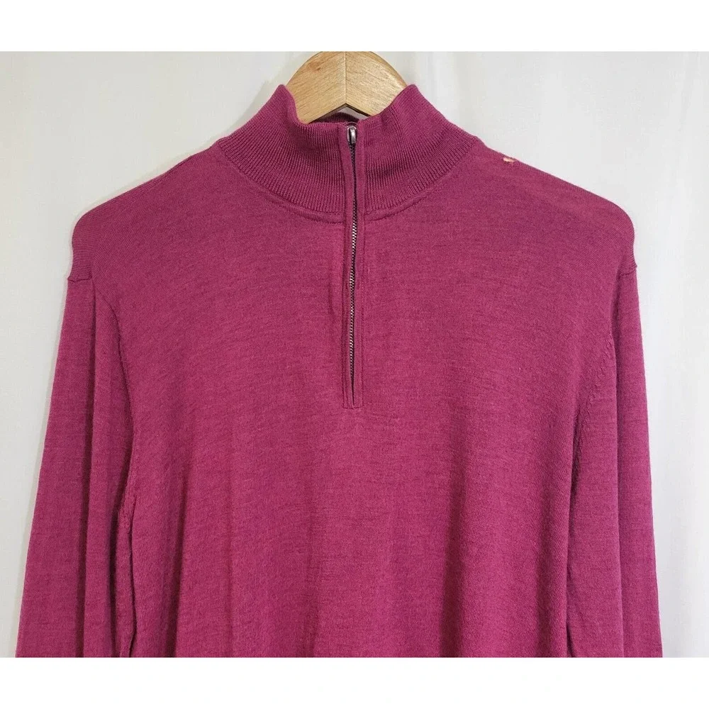 Robert Graham Dark Fuchsia Wool 1/4 Zip Pullover Sweater Size Large